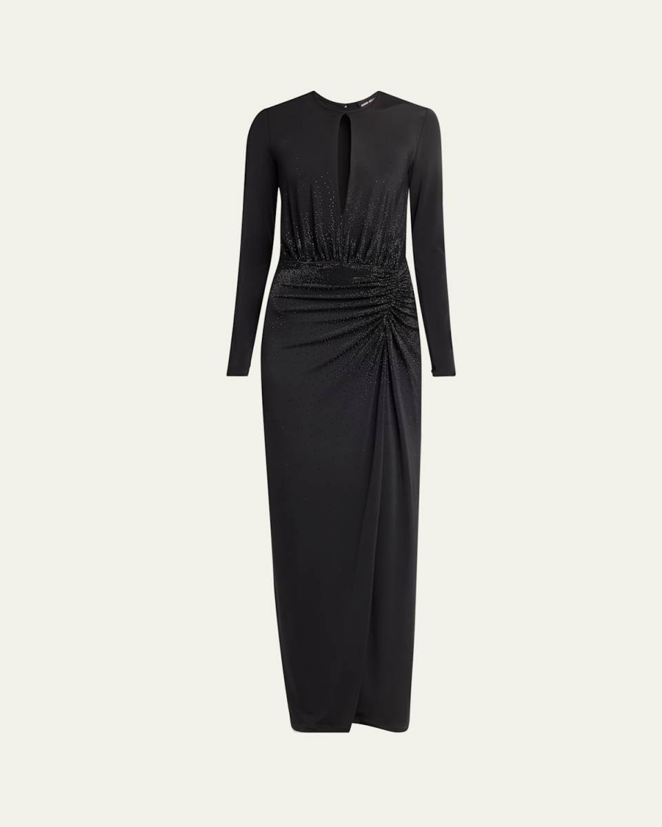 Keyhole Long-Sleeve Crystal Draped Jersey Gown